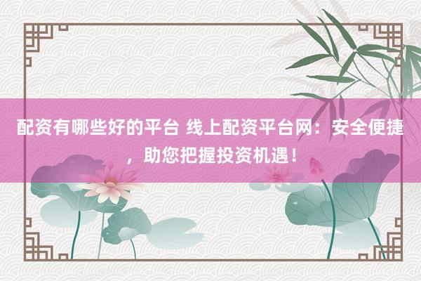 配资有哪些好的平台 线上配资平台网：安全便捷，助您把握投资机遇！