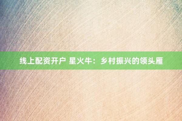 线上配资开户 星火牛:乡村振兴的领头雁